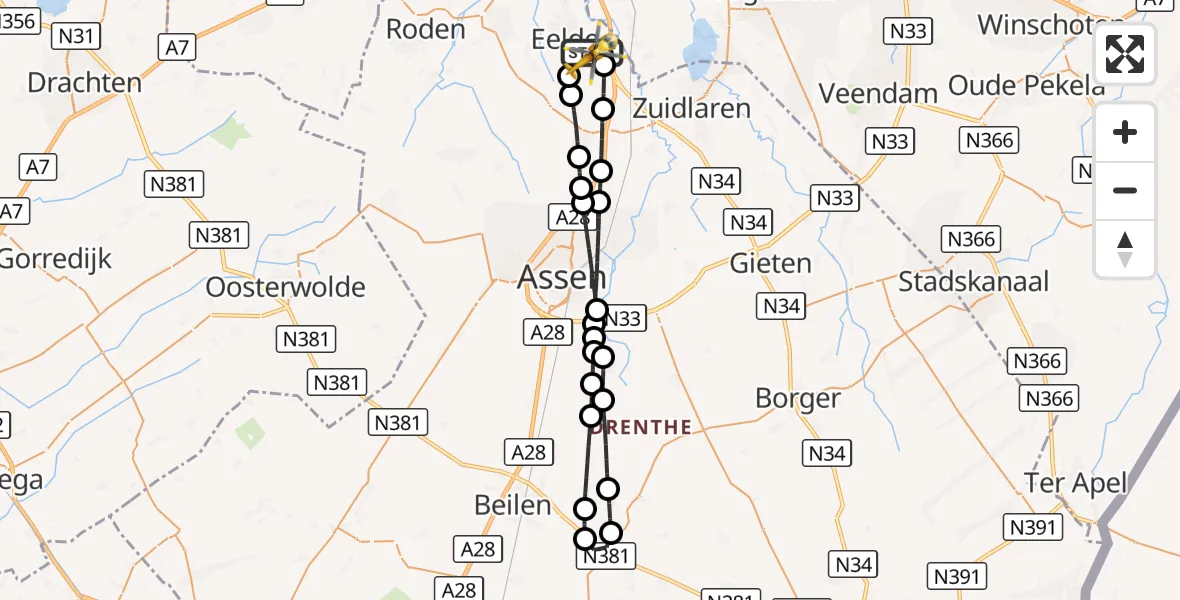 Vluchtroute Traumahelikopter Groningen Airport Eelde - Groningen Airport Eelde, 24 augustus 2026, 10:55