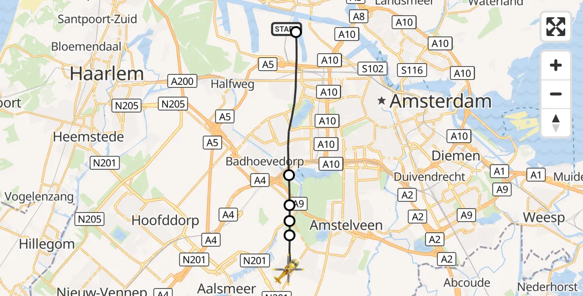 Vluchtroute Traumahelikopter Amsterdam Heliport - Aalsmeer, 24 augustus 2026, 11:13