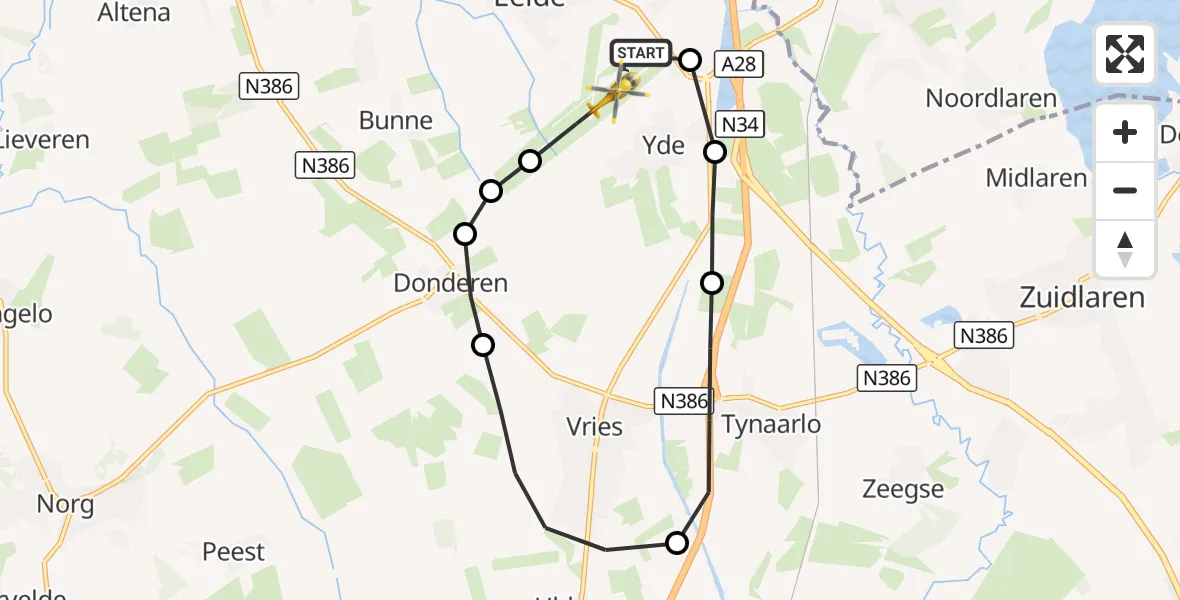 Vluchtroute Traumahelikopter Groningen Airport Eelde - Groningen Airport Eelde, 24 augustus 2026, 11:35