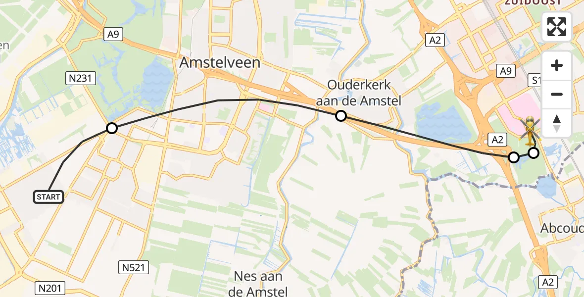 Vluchtroute Traumahelikopter Aalsmeer - Amsterdam UMC Helipad, 24 augustus 2026, 11:50