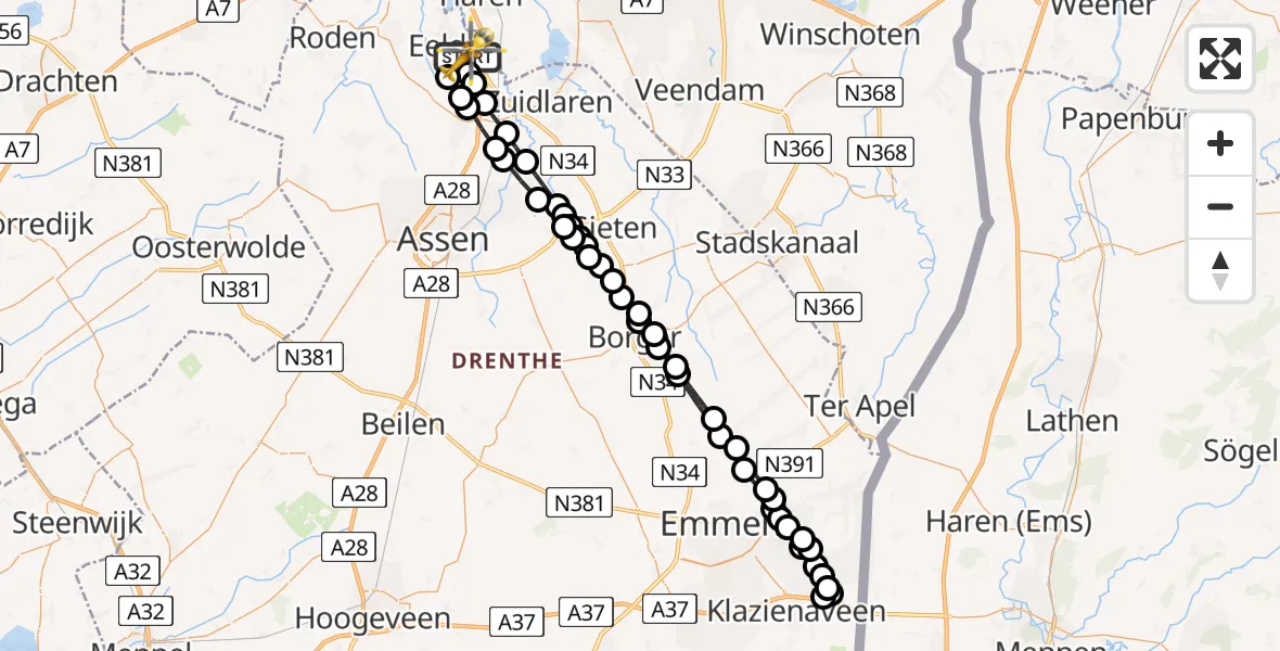 Vluchtroute Traumahelikopter Groningen Airport Eelde - Groningen Airport Eelde, 24 augustus 2026, 12:06
