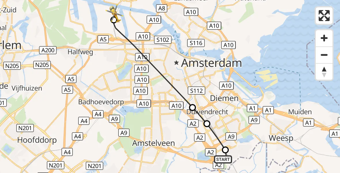 Vluchtroute Traumahelikopter Amsterdam UMC Helipad - Amsterdam Heliport, 24 augustus 2026, 12:14