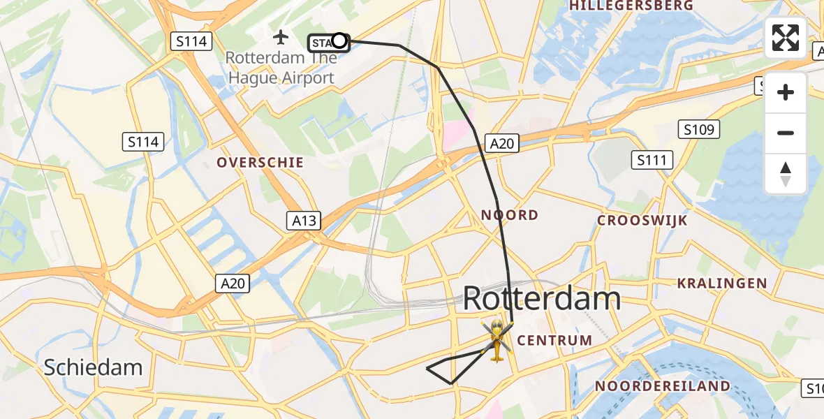 Vluchtroute Traumahelikopter Rotterdam The Hague Airport - Rotterdam, 24 augustus 2026, 12:34