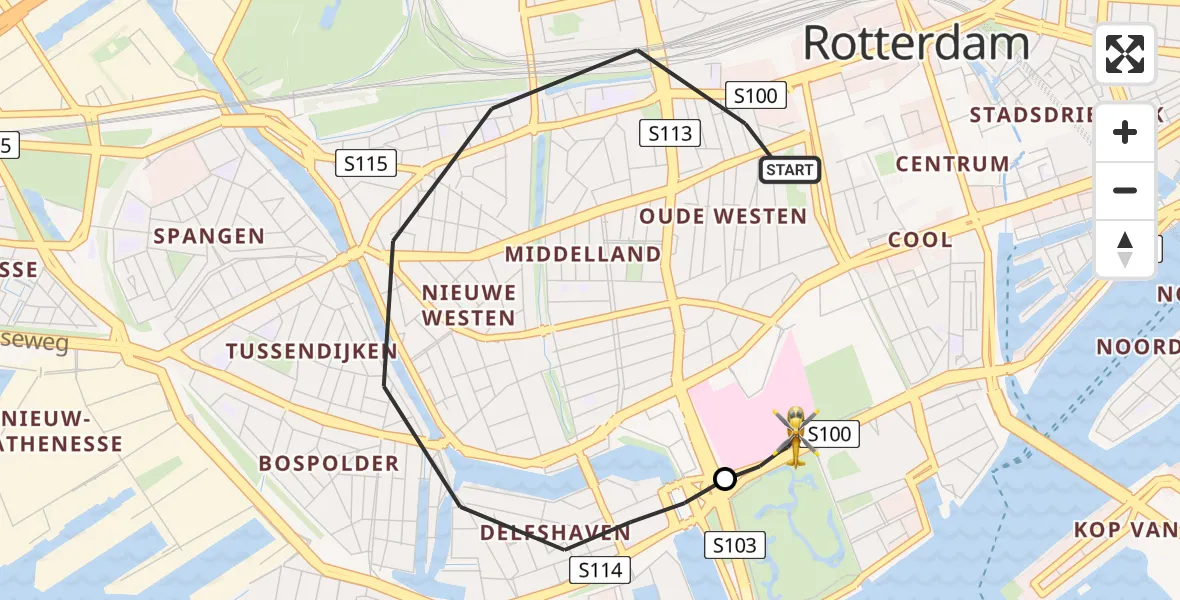 Vluchtroute Traumahelikopter Rotterdam - Erasmus MC, 24 augustus 2026, 13:12