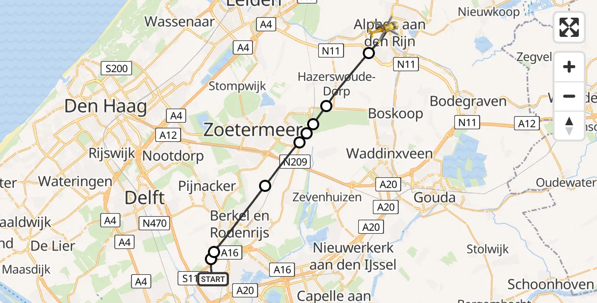 Vluchtroute Traumahelikopter Rotterdam The Hague Airport - Alphen aan den Rijn, 24 augustus 2026, 13:29