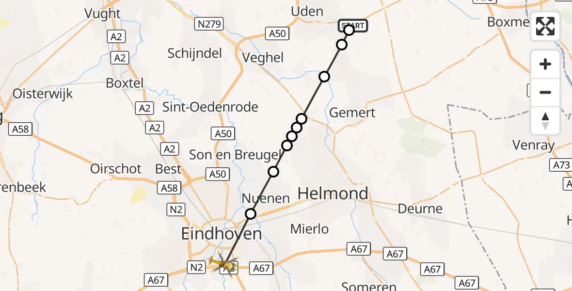 Vluchtroute Traumahelikopter Vliegbasis Volkel - Eindhoven, 24 augustus 2026, 13:46