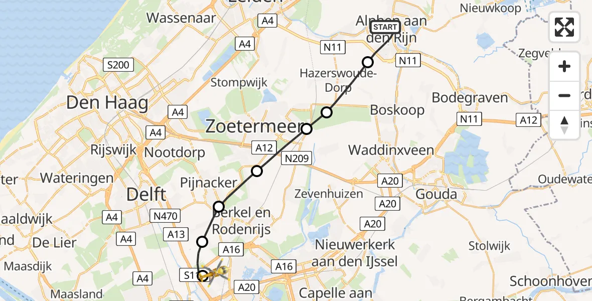 Vluchtroute Traumahelikopter Alphen aan den Rijn - Rotterdam The Hague Airport, 24 augustus 2026, 14:03
