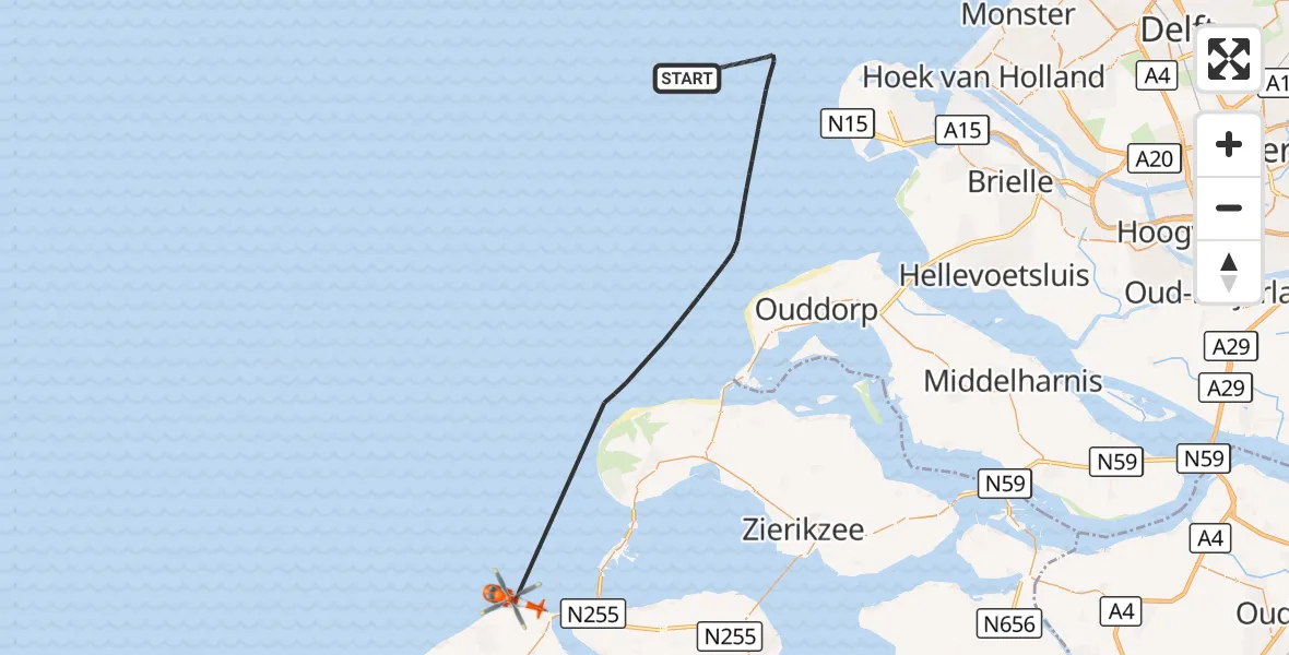 Vluchtroute Kustwachthelikopter Noordzee - Noordzee, 24 augustus 2026, 14:04
