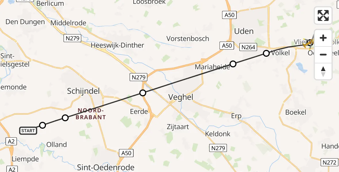 Vluchtroute Traumahelikopter Liempde - Vliegbasis Volkel, 24 augustus 2026, 14:43