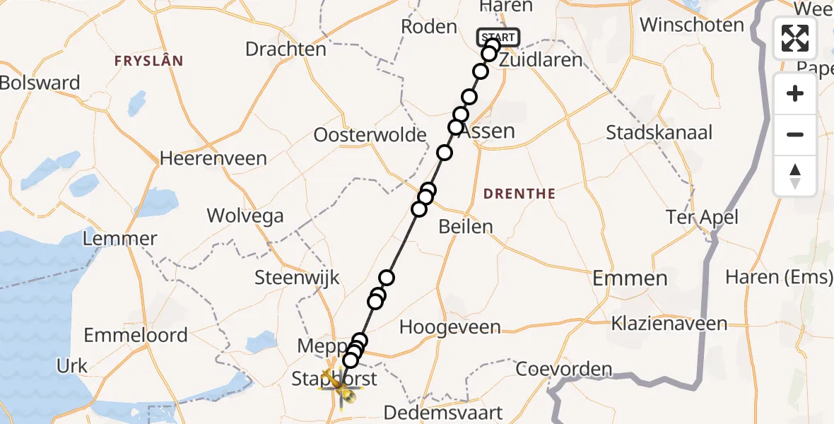 Vluchtroute Traumahelikopter Groningen Airport Eelde - Staphorst, 24 augustus 2026, 14:51
