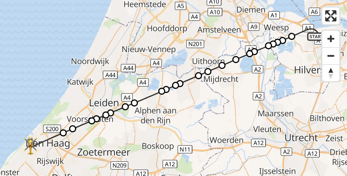 Vluchtroute Traumahelikopter Naarden - 's-Gravenhage, 24 augustus 2026, 15:01
