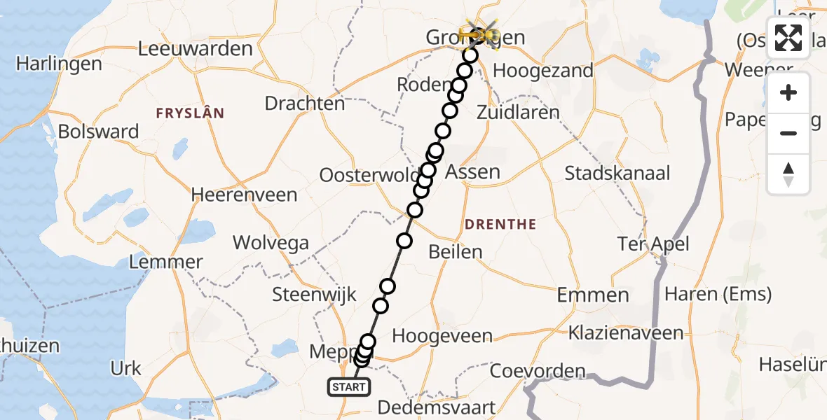 Vluchtroute Traumahelikopter Staphorst - Universitair Medisch Centrum Groningen, 24 augustus 2026, 15:38