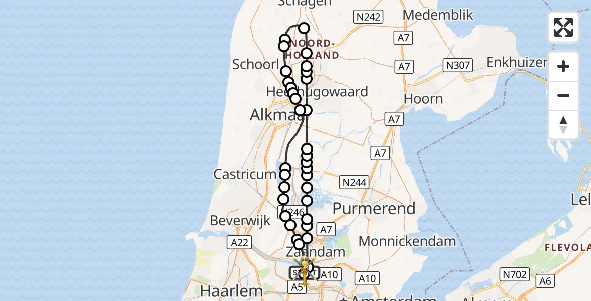 Vluchtroute Traumahelikopter Amsterdam Heliport - Amsterdam Heliport, 24 augustus 2026, 17:29
