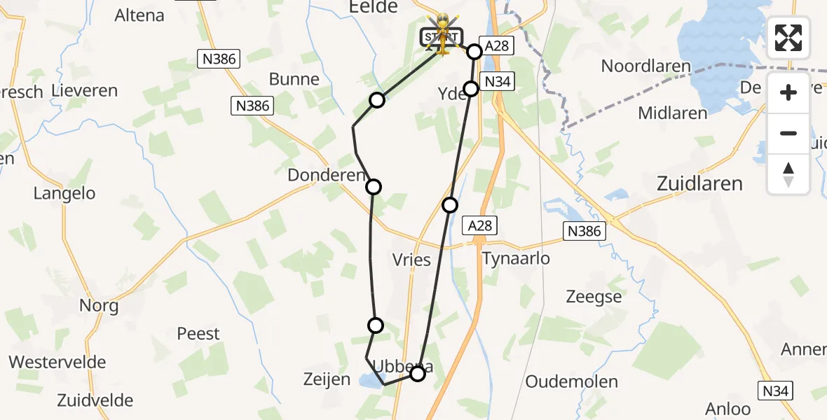Vluchtroute Traumahelikopter Groningen Airport Eelde - Groningen Airport Eelde, 24 augustus 2026, 17:48