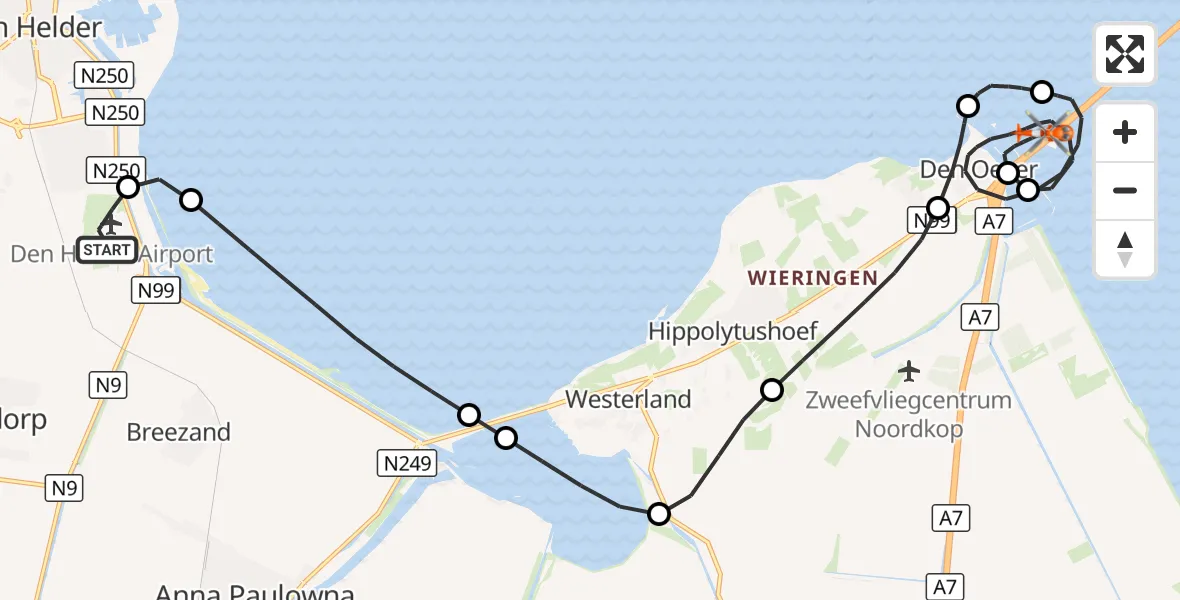 Vluchtroute Kustwachthelikopter Militair vliegveld De Kooy / Den Helder Airport - Den Oever, 24 augustus 2026, 19:10