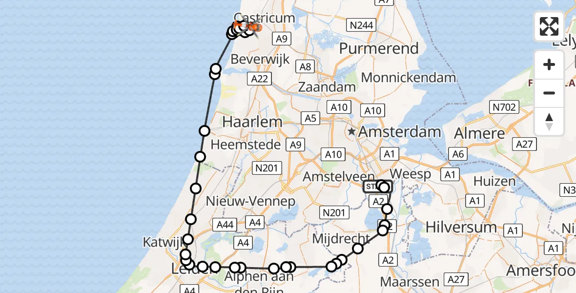 Vluchtroute Kustwachthelikopter Amsterdam UMC Helipad - Zweefvliegveld Castricum, 24 augustus 2026, 20:15