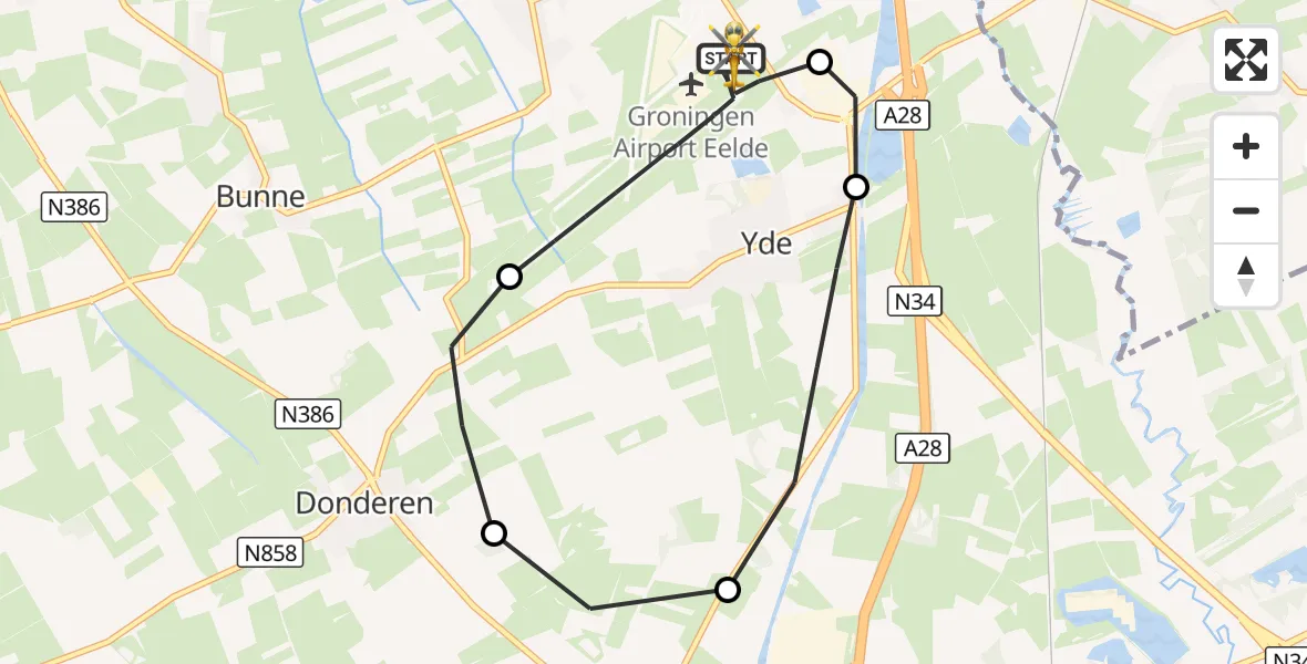 Vluchtroute Traumahelikopter Groningen Airport Eelde - Groningen Airport Eelde, 24 augustus 2026, 21:22