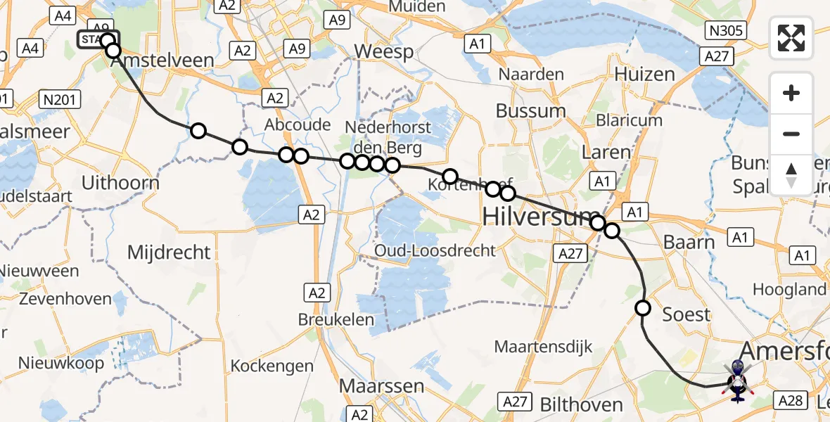 Vluchtroute Politiehelikopter Amsterdam Vliegveld Schiphol - Amersfoort, 25 augustus 2026, 06:39