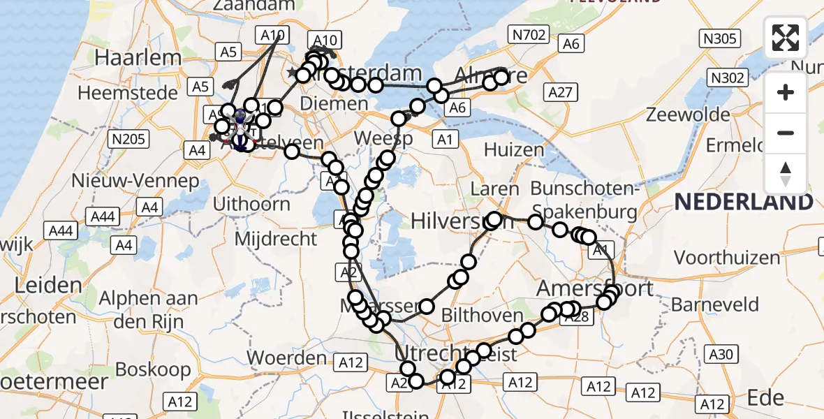Vluchtroute Politiehelikopter Amsterdam Vliegveld Schiphol - Amsterdam Vliegveld Schiphol, 25 augustus 2026, 07:36