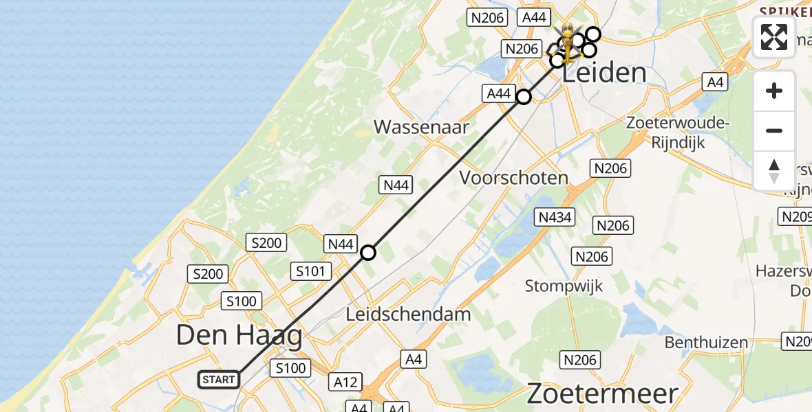 Vluchtroute Traumahelikopter 's-Gravenhage - Leiden University Medical Center Heliport, 25 augustus 2026, 08:30