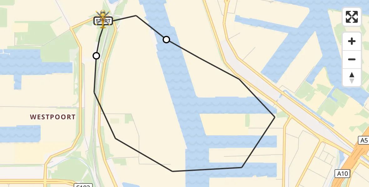 Vluchtroute Traumahelikopter Amsterdam Heliport - Amsterdam Heliport, 25 augustus 2026, 09:14