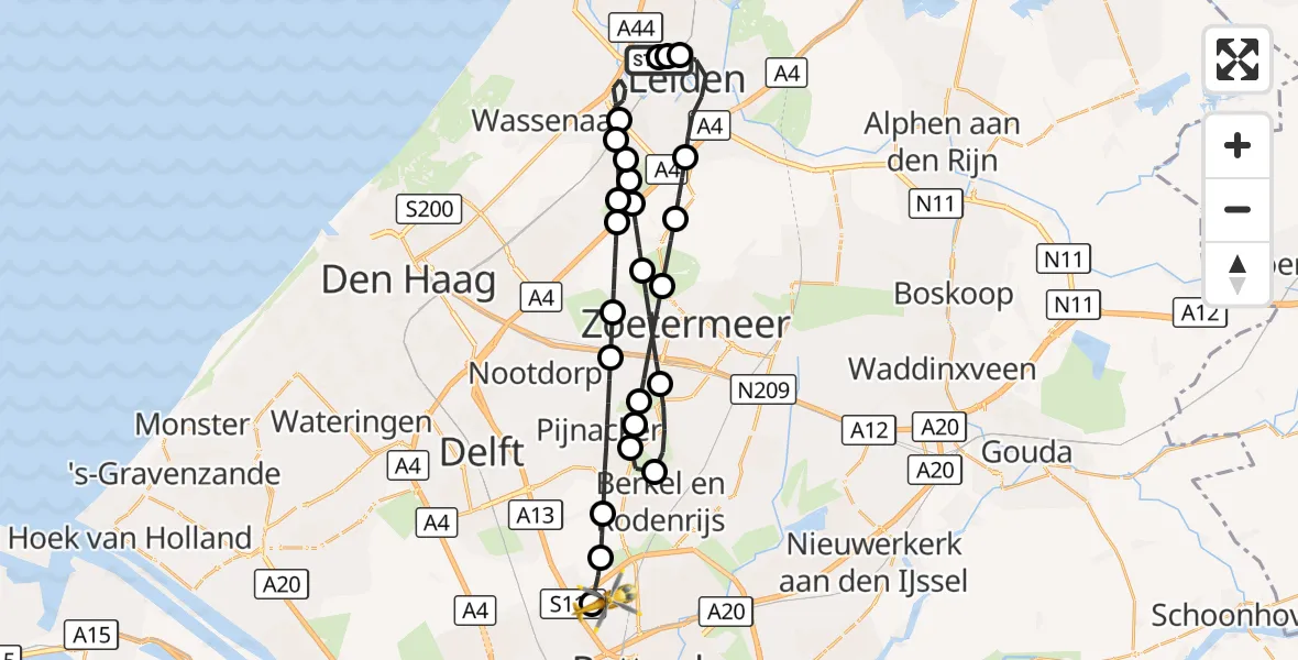 Vluchtroute Traumahelikopter Leids Universitair Medisch Centrum (LUMC) - Rotterdam The Hague Airport, 25 augustus 2026, 09:18