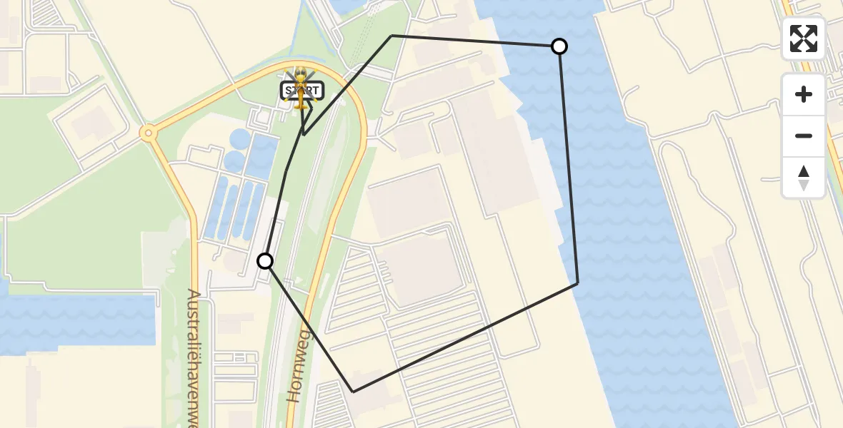 Vluchtroute Traumahelikopter Amsterdam Heliport - Amsterdam Heliport, 25 augustus 2026, 09:19