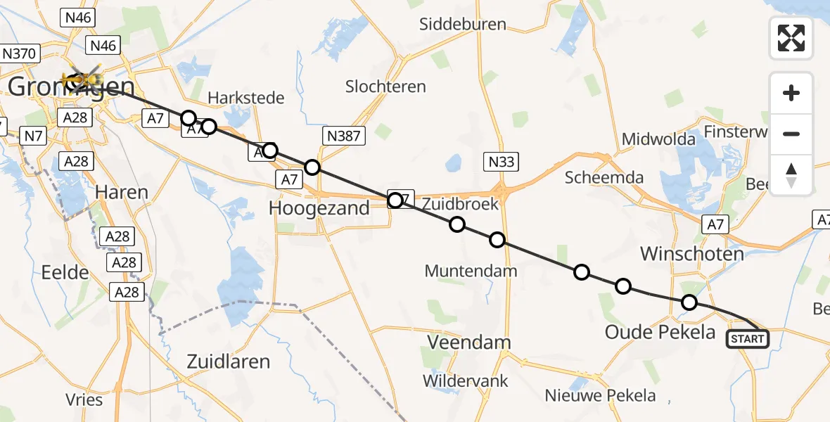 Vluchtroute Traumahelikopter Blijham - Universitair Medisch Centrum Groningen, 25 augustus 2026, 09:41