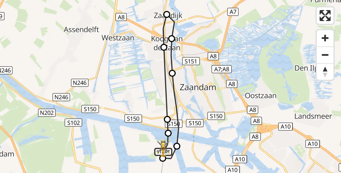 Vluchtroute Traumahelikopter Amsterdam Heliport - Amsterdam Heliport, 25 augustus 2026, 09:51