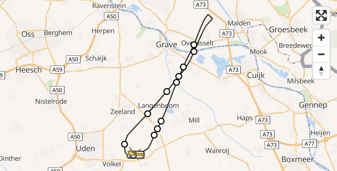 Vluchtroute Traumahelikopter Vliegbasis Volkel - Vliegbasis Volkel, 25 augustus 2026, 10:16