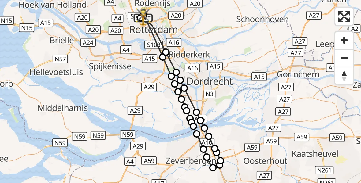 Vluchtroute Traumahelikopter Rotterdam The Hague Airport - Rotterdam The Hague Airport, 25 augustus 2026, 10:32