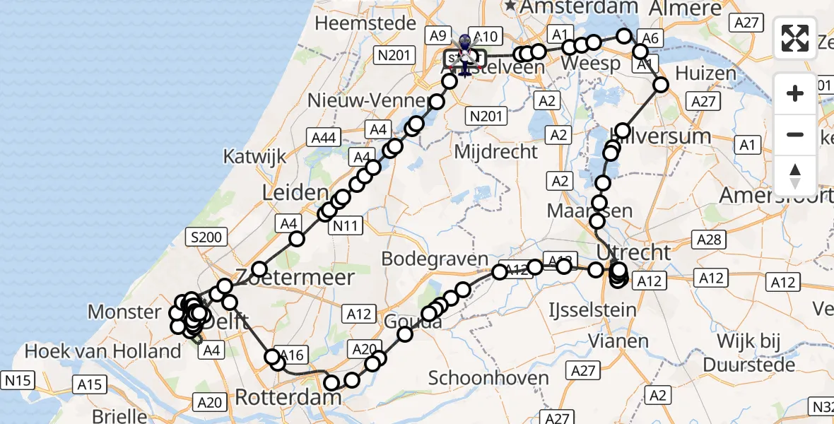 Vluchtroute Politiehelikopter Amsterdam Vliegveld Schiphol - Amsterdam Vliegveld Schiphol, 25 augustus 2026, 10:47