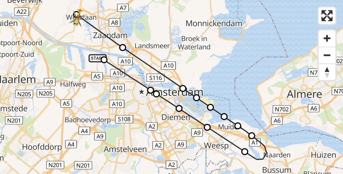 Vluchtroute Traumahelikopter Amsterdam Heliport - Assendelft, 25 augustus 2026, 11:18