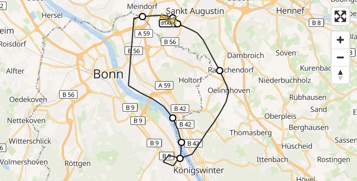 Vluchtroute Traumahelikopter Bonn-Hangelar Flugplatz - Bonn-Hangelar Flugplatz, 25 augustus 2026, 11:24