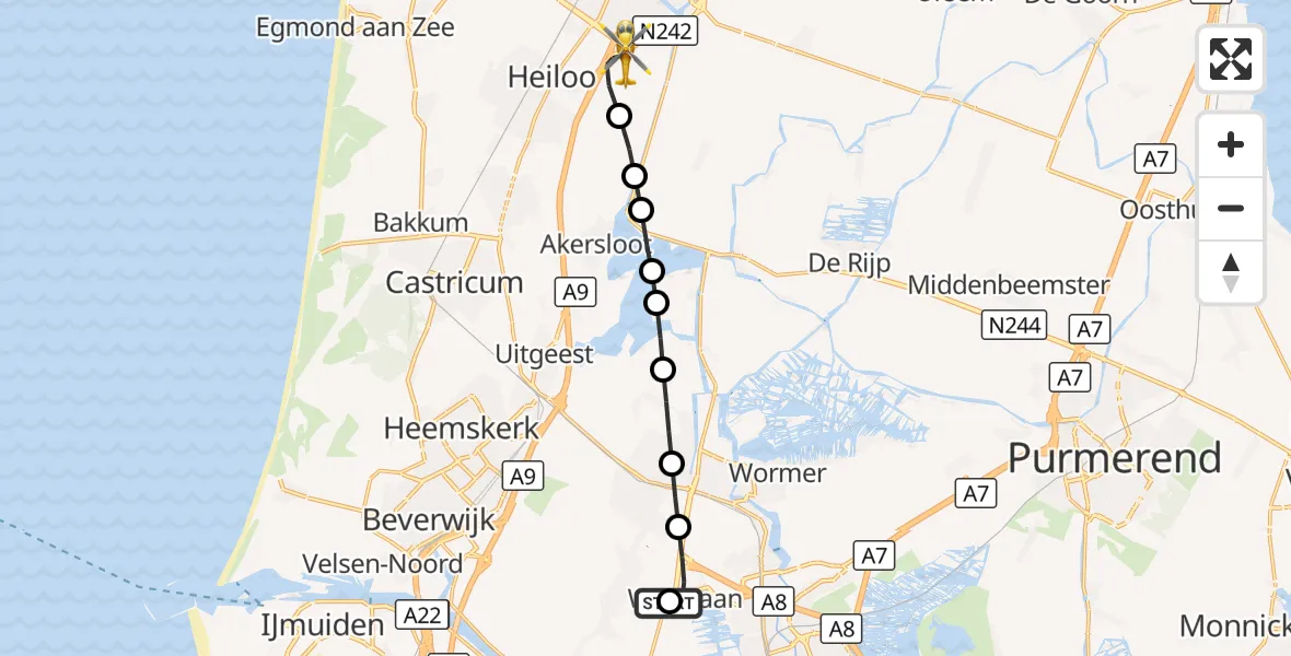 Vluchtroute Traumahelikopter Assendelft - Alkmaar, 25 augustus 2026, 12:03