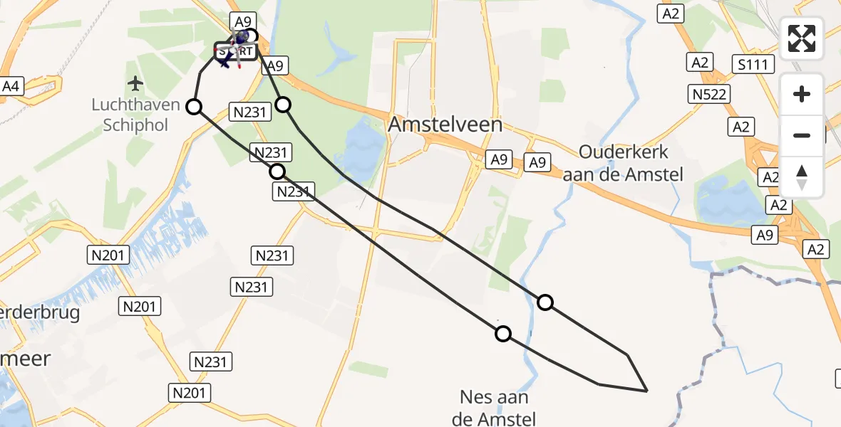 Vluchtroute Politiehelikopter Amsterdam Vliegveld Schiphol - Amsterdam Vliegveld Schiphol, 25 augustus 2026, 12:28