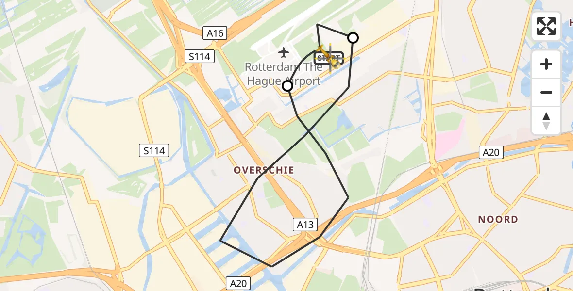Vluchtroute Traumahelikopter Rotterdam The Hague Airport - Rotterdam The Hague Airport, 25 augustus 2026, 13:35