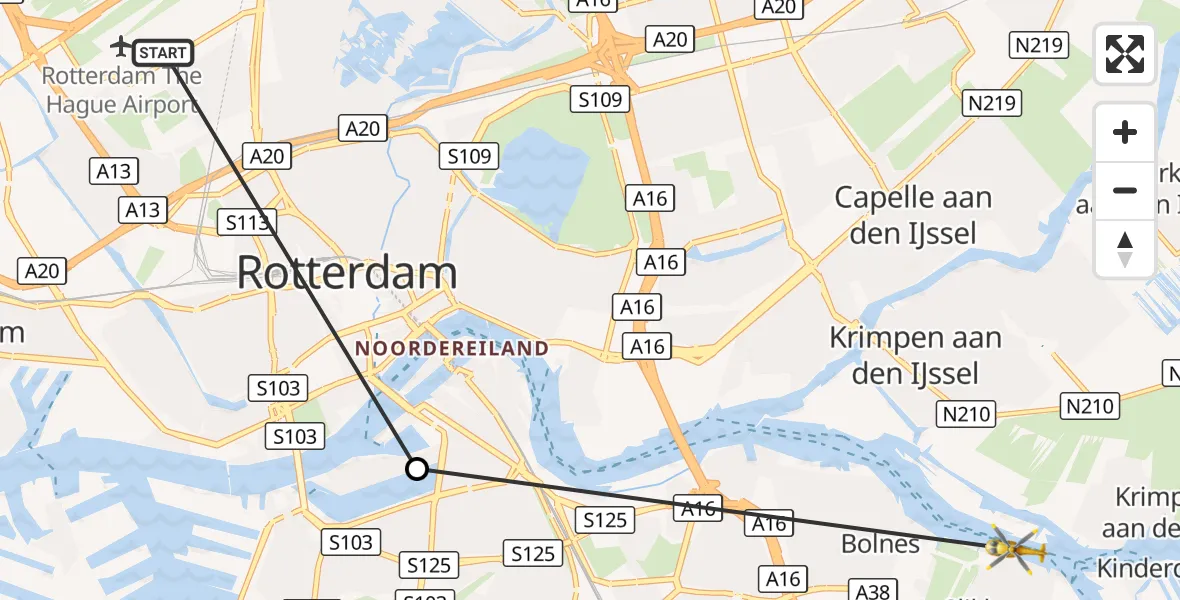Vluchtroute Traumahelikopter Rotterdam The Hague Airport - Ridderkerk, 25 augustus 2026, 13:41