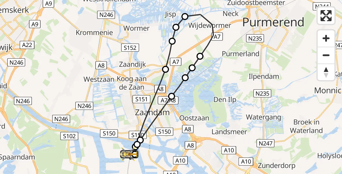 Vluchtroute Traumahelikopter Amsterdam Heliport - Amsterdam Heliport, 25 augustus 2026, 14:08