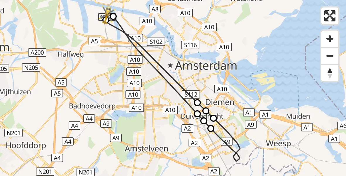Vluchtroute Traumahelikopter Amsterdam Heliport - Amsterdam Heliport, 25 augustus 2026, 14:42