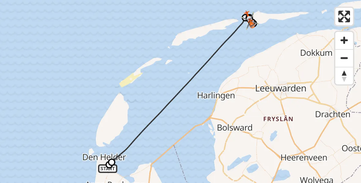 Vluchtroute Kustwachthelikopter Militair vliegveld De Kooy / Den Helder Airport - Waddenzee, 25 augustus 2026, 14:57