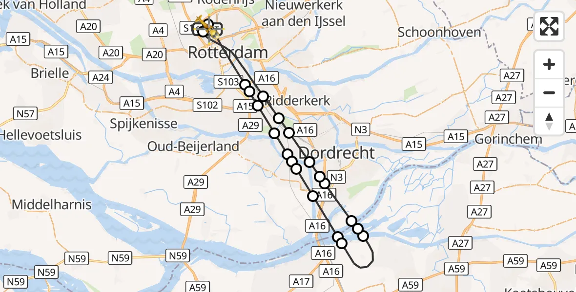 Vluchtroute Traumahelikopter Rotterdam The Hague Airport - Rotterdam The Hague Airport, 25 augustus 2026, 15:21