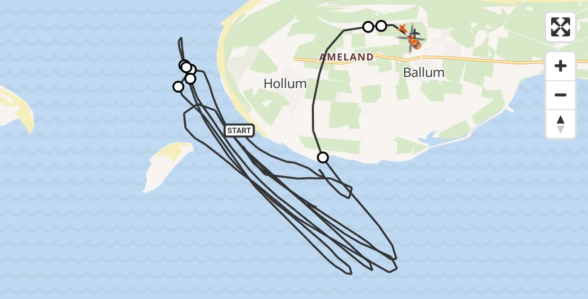 Vluchtroute Kustwachthelikopter Waddenzee - Ameland Vliegveld Ballum, 25 augustus 2026, 15:44
