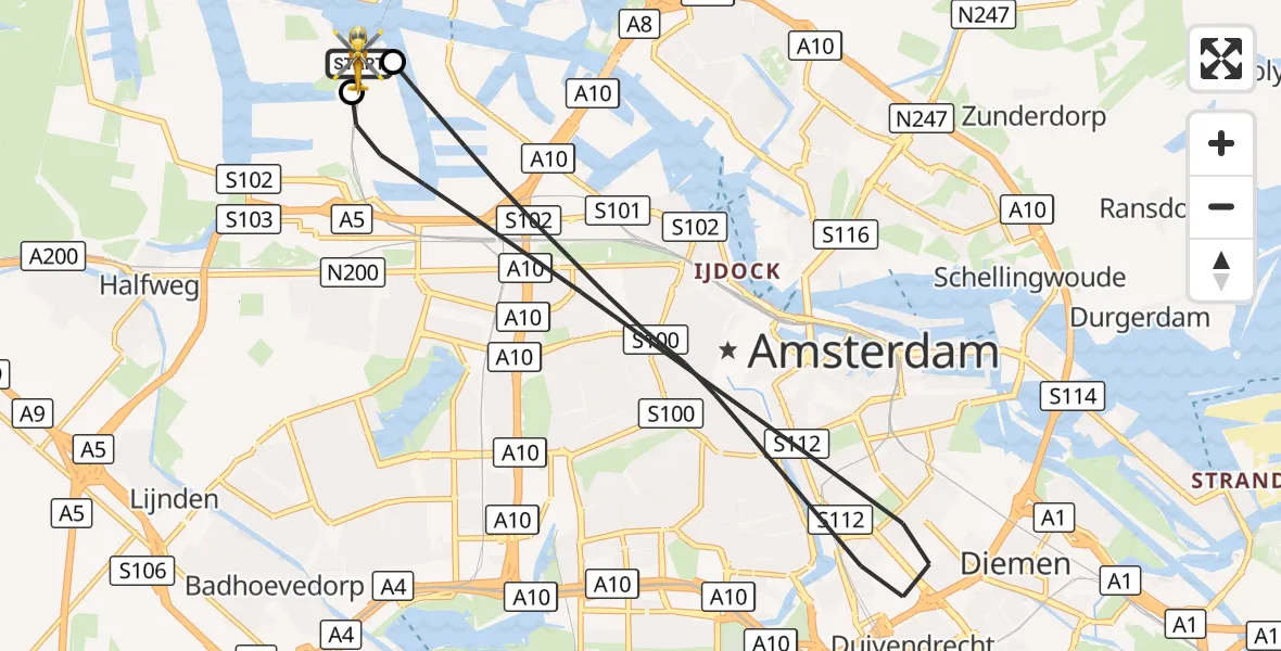 Vluchtroute Traumahelikopter Amsterdam Heliport - Amsterdam Heliport, 25 augustus 2026, 15:57