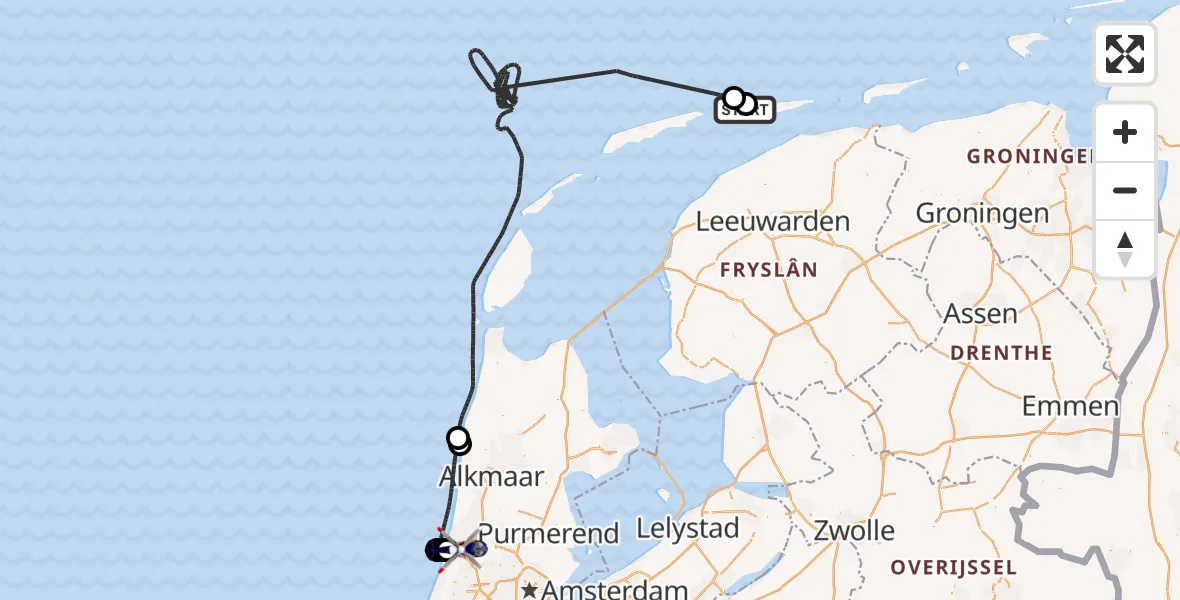 Vluchtroute Politiehelikopter Ameland Vliegveld Ballum - IJmuiden, 25 augustus 2026, 16:18