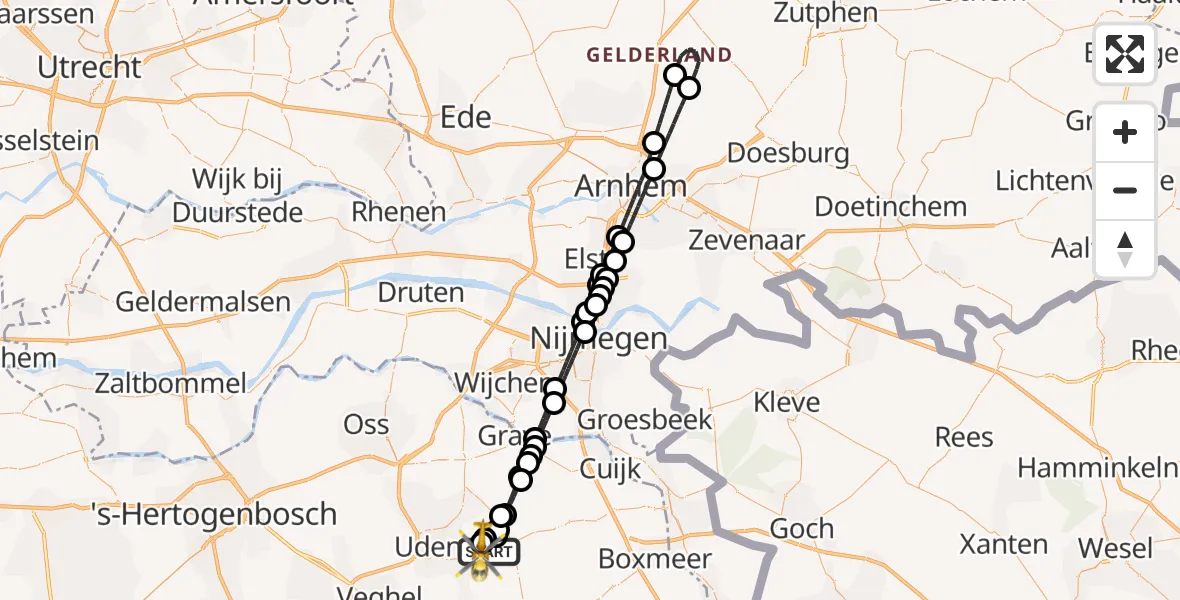 Vluchtroute Traumahelikopter Vliegbasis Volkel - Vliegbasis Volkel, 25 augustus 2026, 20:14