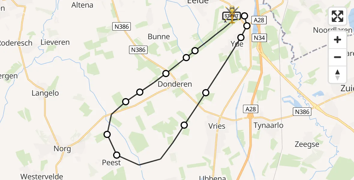 Vluchtroute Traumahelikopter Groningen Airport Eelde - Groningen Airport Eelde, 26 augustus 2026, 00:00