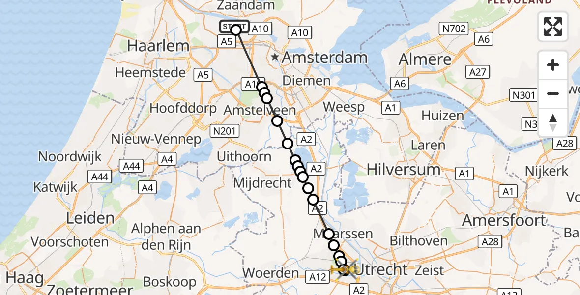 Vluchtroute Traumahelikopter Amsterdam Heliport - Utrecht, 26 augustus 2026, 04:04