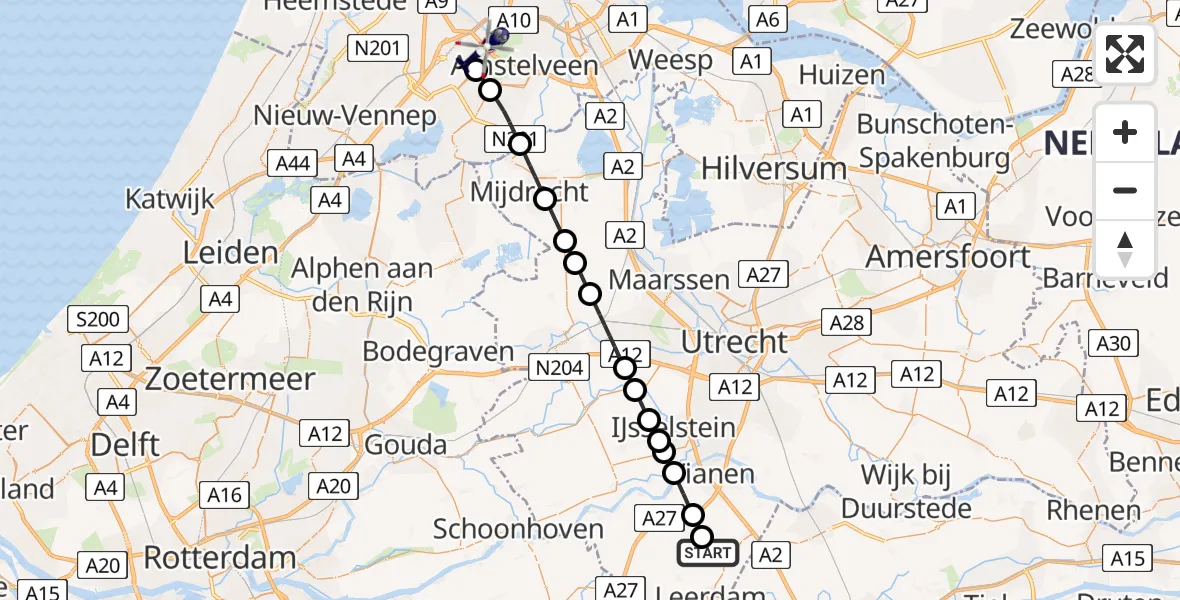 Vluchtroute Politiehelikopter Schoonrewoerd - Amsterdam Vliegveld Schiphol, 26 augustus 2026, 04:17