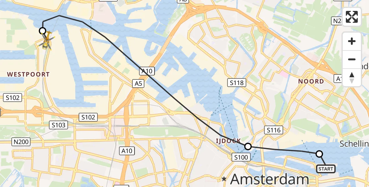 Vluchtroute Traumahelikopter Amsterdam - Amsterdam Heliport, 26 augustus 2026, 07:49